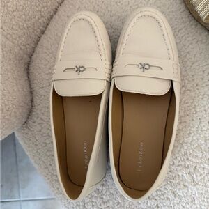 Calvin Klein Cream Leather Penny Loafers with Silver CK Accent